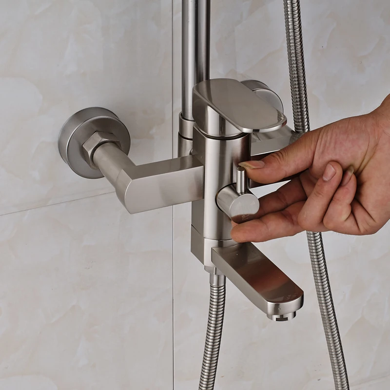 Никелевый матовый смеситель для душа в комплекте настенный кран ванной комнаты