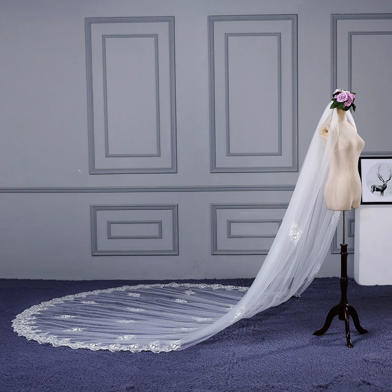 Кружевная Фата с аппликацией цвета слоновой кости длиной 3 м для свадебного