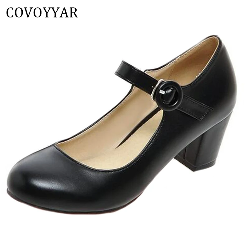 Элегантный толстый каблук Для женщин Насосы Мэри Джейн 4 цвета работы Обувь 2018