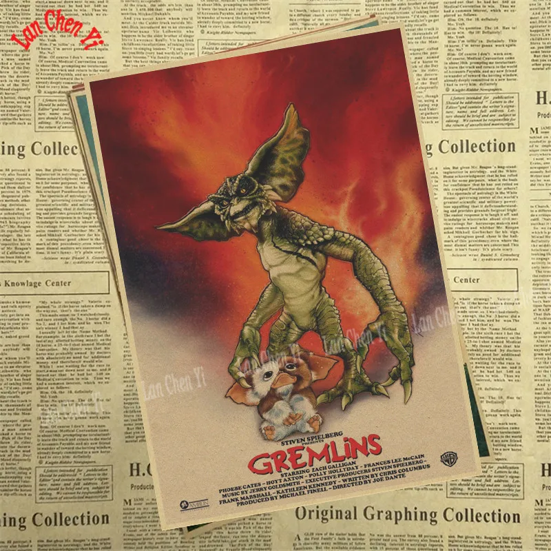 Серебристый Gremlins Фэнтези фильм ужасов крафт бумага Плакат кафе высокое качество печати рисунок ядро декоративная живопись - Цвет: Серебристый