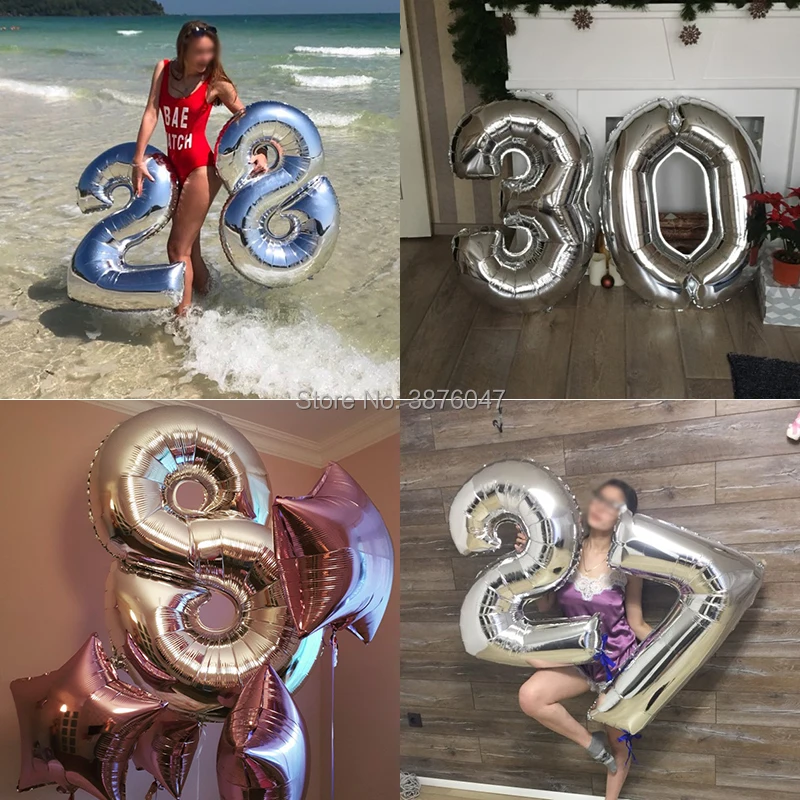 40 дюймов цифры воздушные шары золотые серебряные гигантские фольгированные для