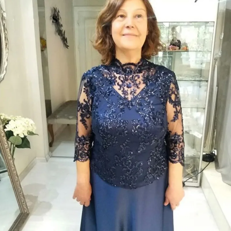 Темно-синее шифоновое платье для жениха vestido novia вечернее платье размера плюс ТРАПЕЦИЕВИДНОЕ Формальное женское платье платья для матери невесты