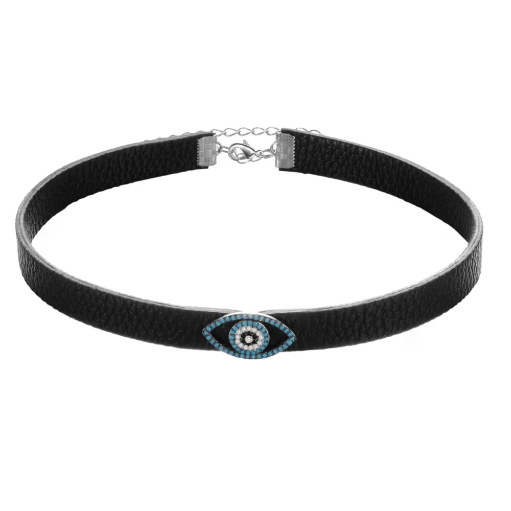 Женское кожаное ожерелье-чокер с фианитом | Украшения и аксессуары