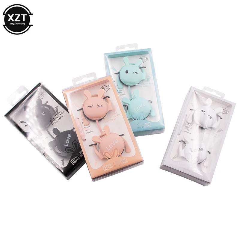 3.5mm Cute Earphone Rabbit Cartoon Stereo 3.5 jack Headphone with Ear-hook Sports Headset for Girls Kids Gift Mobile Phone Mp3