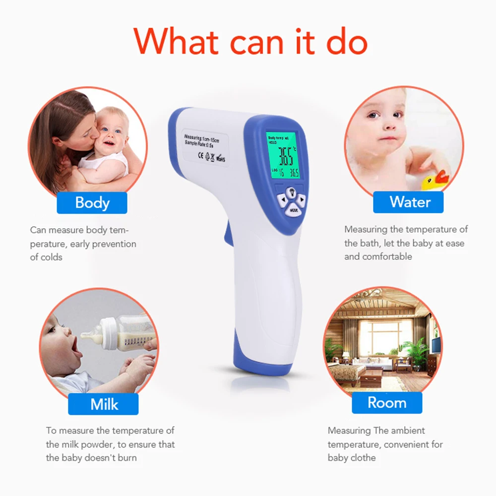 OLIECO Digital Automatic Infrared Forehead Non-contact Thermometer Gun Multi Function Baby Adult Temperature Measurement Device