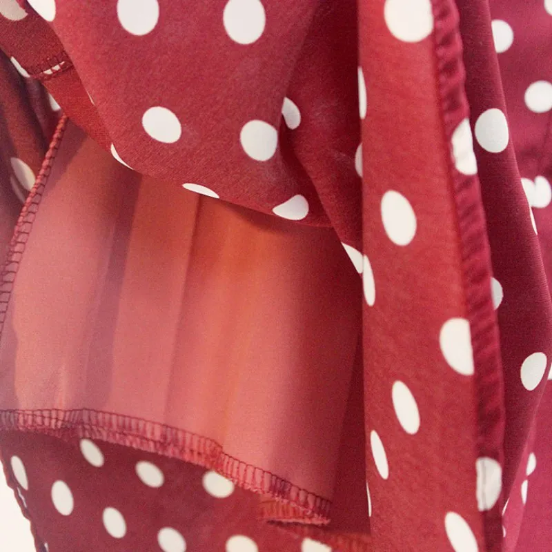 

Women Vintage Polka Dot Skirts Chiffon Elastic High Waist Solid Color Wild A-Line Long Paragraph Skirt Clothing