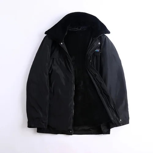 black liner(collar) Мужская парка из натурального меха, Зимняя Толстая теплая куртка, съемная подкладка из натурального овечьего меха, куртка - Цвет: black liner(collar)