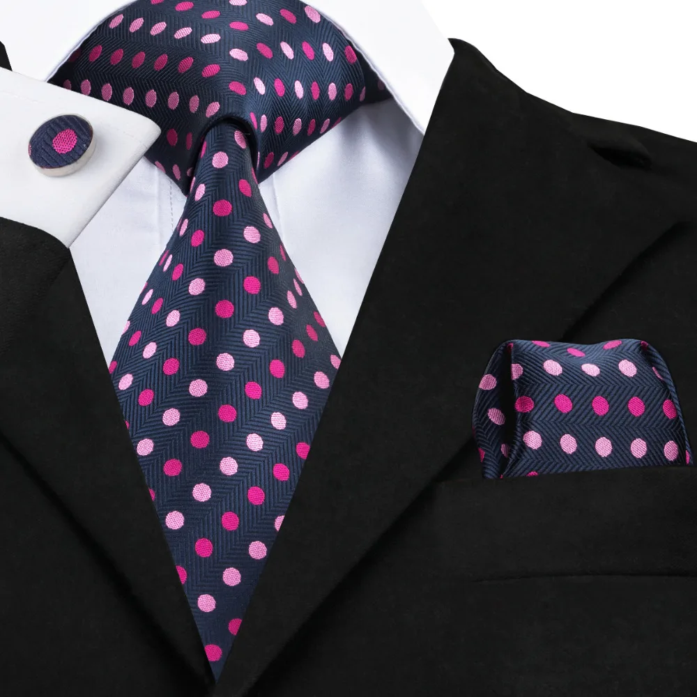 Мужские галстуки Midnightblue Dot Шелковый тканевый галстук Hanky запонки Набор Продажа