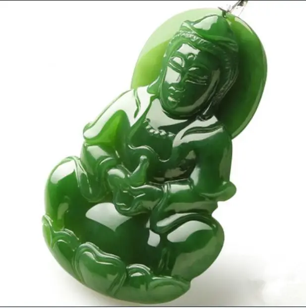 Натуральный шпинат зеленый нефрит Гуаньинь кулон сертификат подарочных