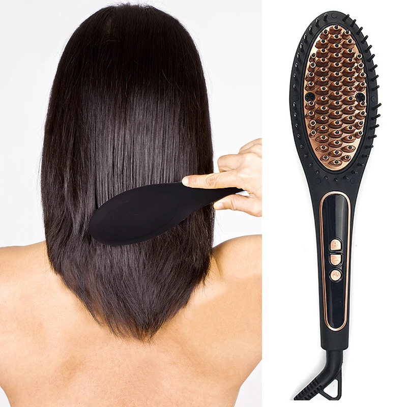 CSW Hair Sraightener Brush Comb Ionic Steam Curling Iron Straightening Brushing Perm Styler LED Display EU US |