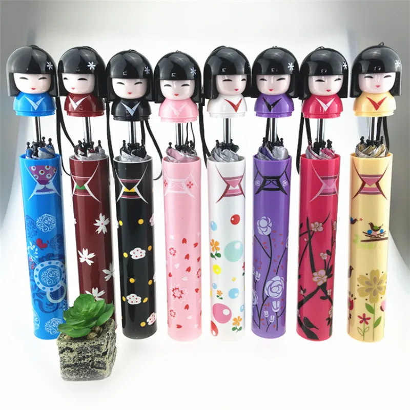 New Sunny and Rainy Umbrella foldding Sun Protection Anti UV Parasol Windproof Japanese girl doll wine bottle pencil | Дом и сад