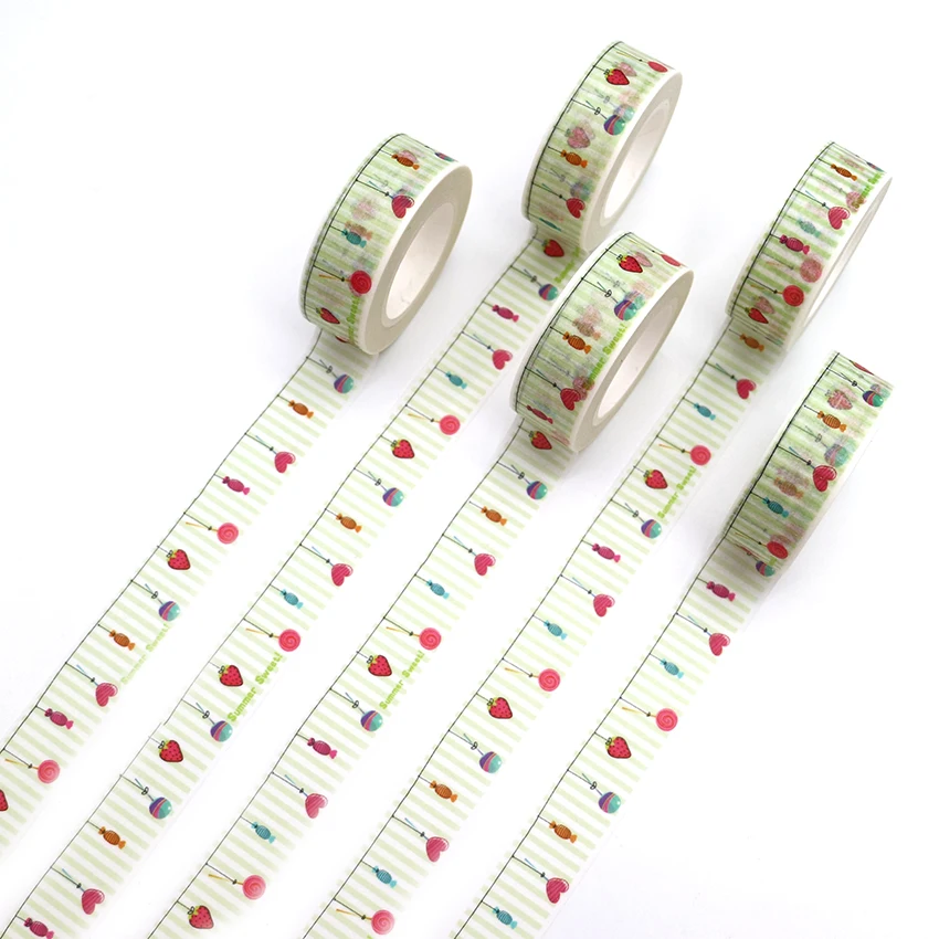 1PCS Creative kawai Candy Strawberry Washi Tape DIY Decorative Color Paper Office Adhesive Stationery Masking Sticker | Канцтовары для