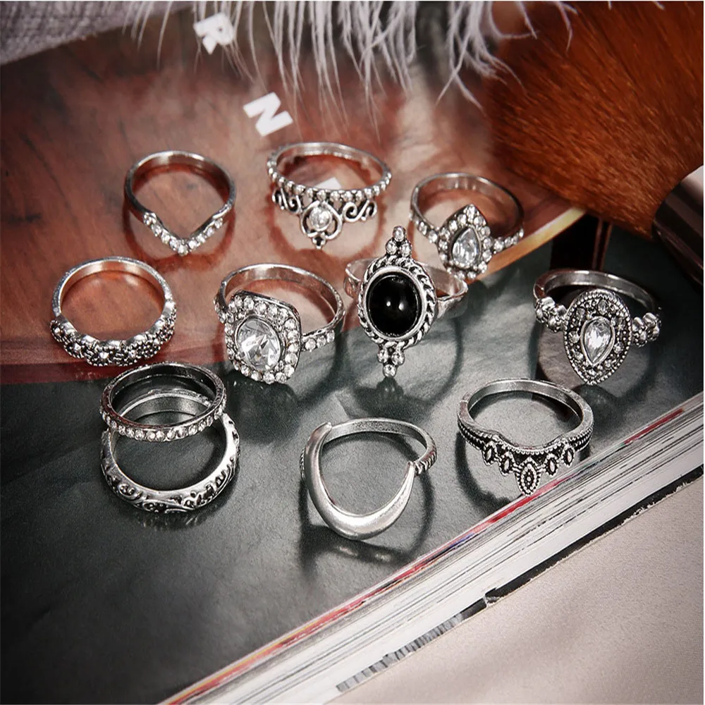 MLING 10 шт./партия винтажная Капля воды Стразы лунное кольцо наборы для женщин
