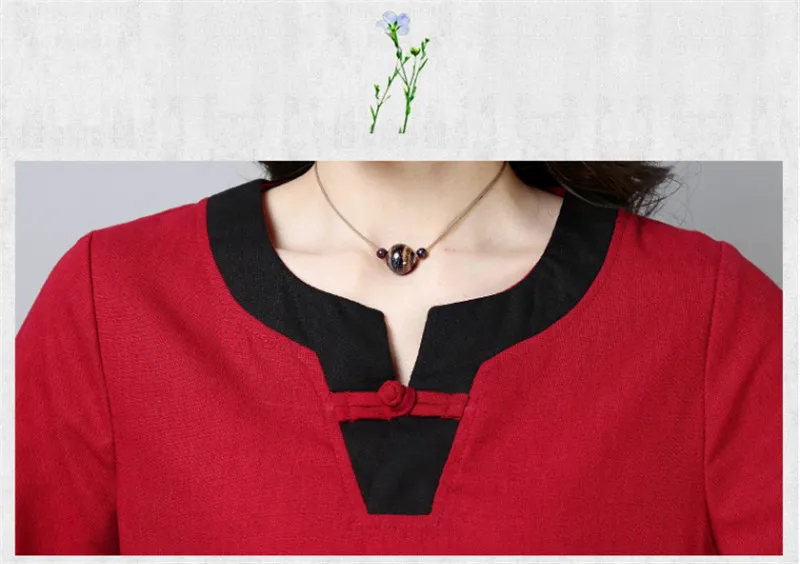Conjunto Feminino этнический винтажный льняной хлопковый комплект с v-образным вырезом и