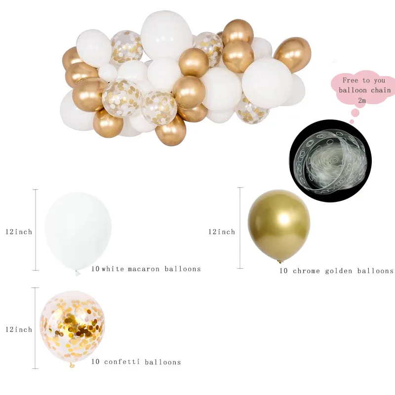 White and Gold 30 шт DIY 3 цвета белый Макарон Шары Золото Серебро Хром конфетти для воздушного шара гирлянда шары Свадьба Помолвка День Рождения Декор - Цвет: White and Gold