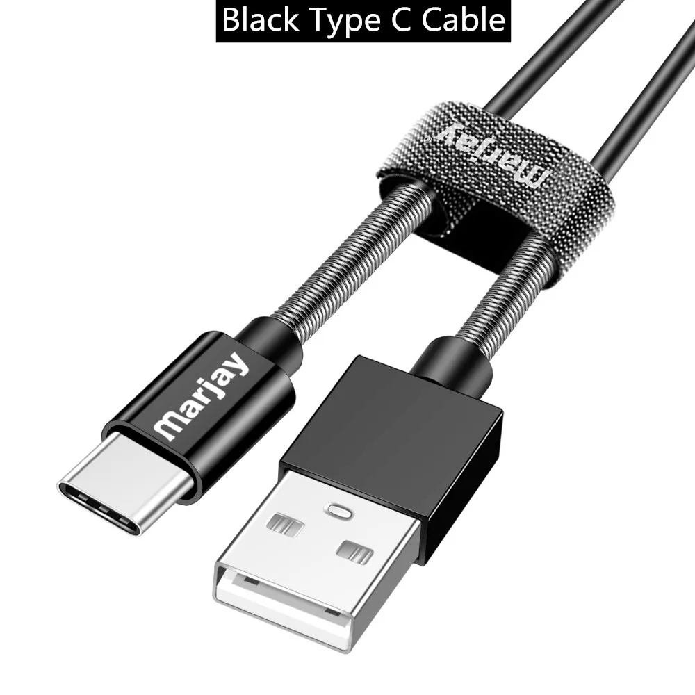 Кабель Marjay usb type-C, 3 А, быстрая зарядка, кабель type-C для samsung S9 S10, USB-C для передачи данных, шнур для Xiaomi Redmi Note 7, huawei P30 Pro - Цвет: Черный