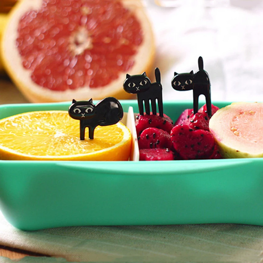 6 шт. вилочки в виде маленьких черных кошек/Симпатичные вилки для детей с