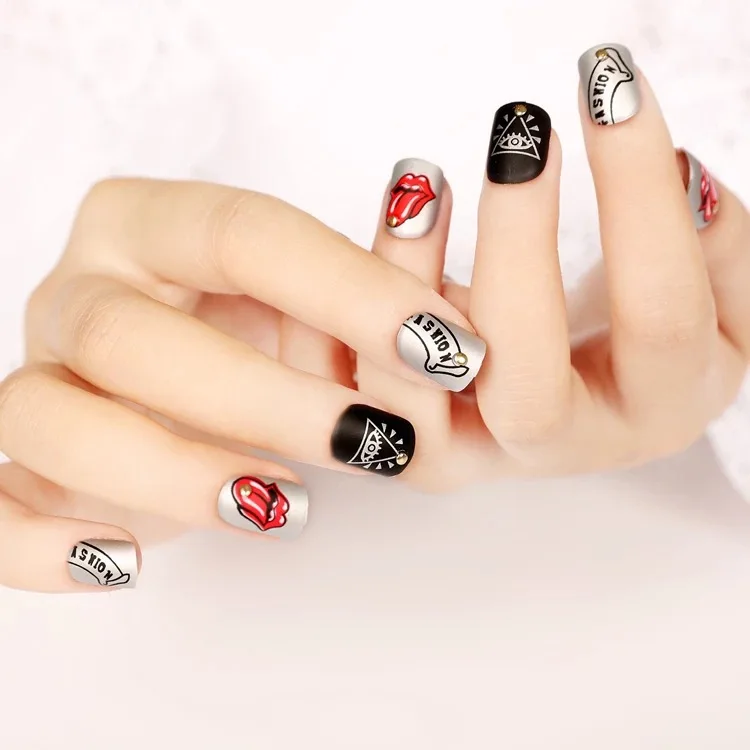 24 шт. модный с изображением красных губ советы для ногтей классический короткий