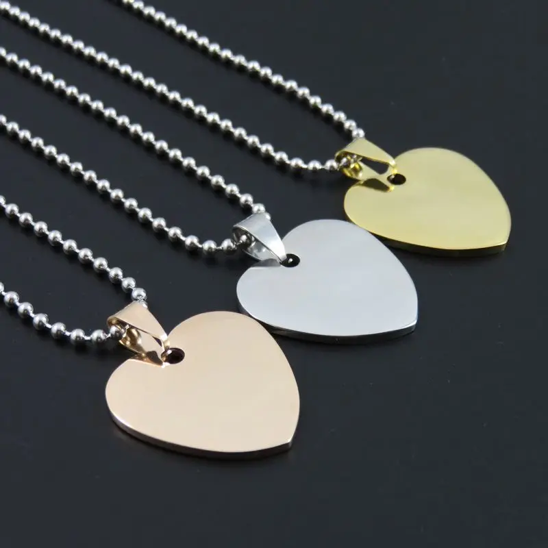 3Color 25mm Blank Stainless Steel Love Heart Dog Tags Pendant For man &amp Women With 50cm Chain Fashion Christmas Jewelry | Украшения и