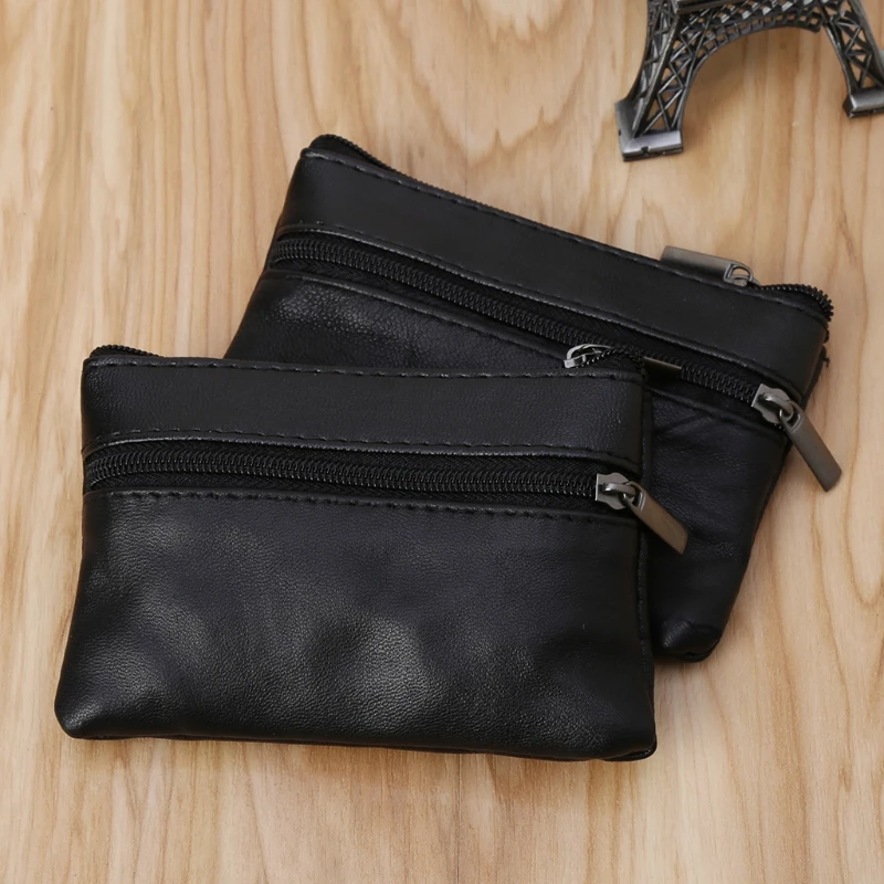 

Q1QA Vintage Leather Men's Zipper Purses Coin Purse Cash Change Wallet Key Holder Business Money Pouch