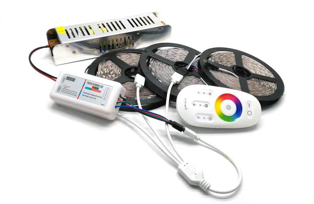 5 м/10 м/15 м/20 М 5050 RGB светодиодные полосы Набор IP20/IP65 Водонепроницаемый с 2,4G сенсорный экран RF пульт дистанционного управления+ 12 В адаптер питания