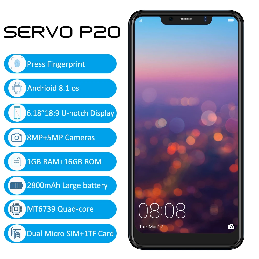 Оригинальный SERVO P20 6 18 &quotu образный дисплей смартфон Android 8 1 отпечаток пальца