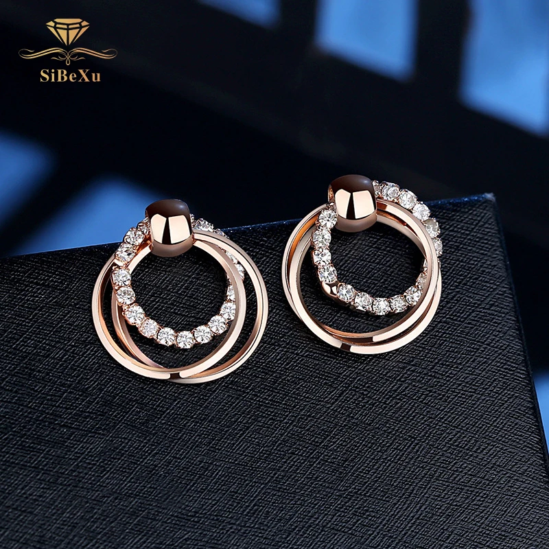 Модные женские 925 серебряная серьга с кристаллами и кристаллами Swarovski, Роскошные офисные женские круглые серьги с пряжкой, вечерние ювелирные изделия