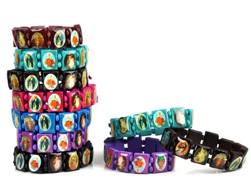 20 шт./лот смешанные цвета Иисуса святых католическая дружба деревянные браслеты