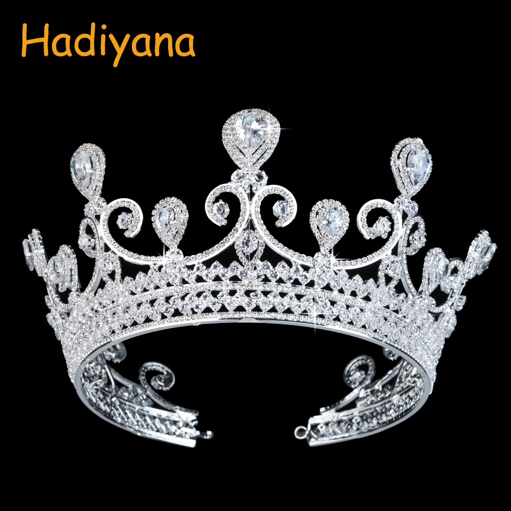 

Hadiyana Brand Big CZ Crystal Rhinestone Crown Heart Drop Luxury Wedding Diadem Crowns for Women Bridal Tiaras Pageant BC3104