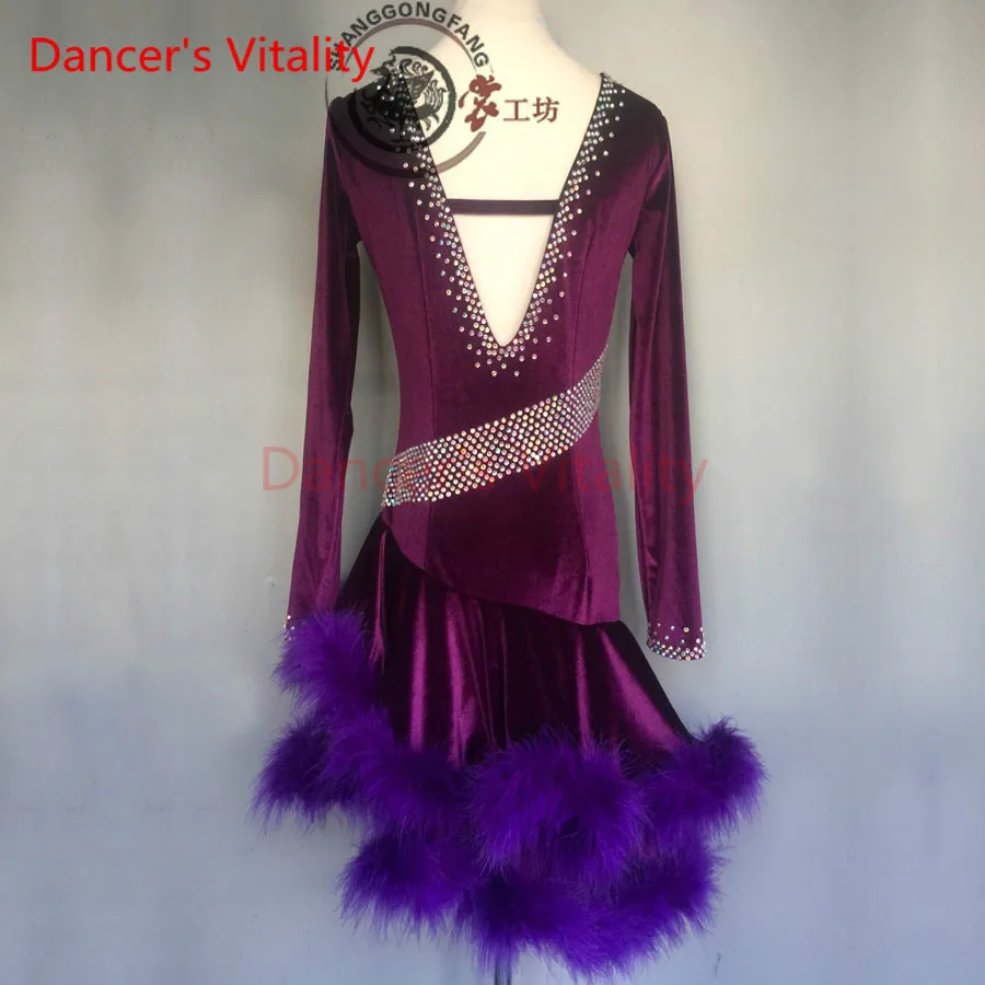 

Dancer's Vitality 2017 New Brand Long sleeves Double V Collar Latin Dance Dress Women Salsa Samba Cha-Cha Dancing Dress For Kids