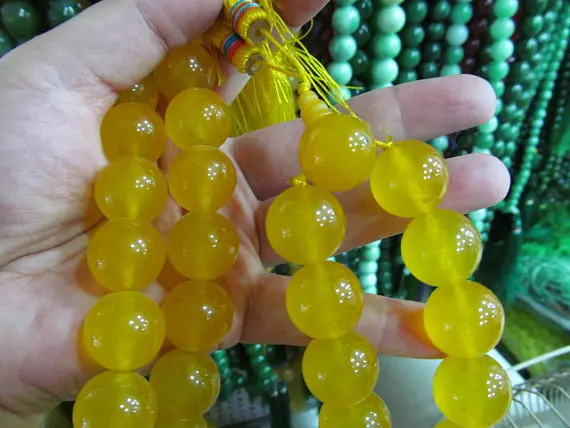 

32inch 20mm jade gemstone round ball oranger yellow necklace beads