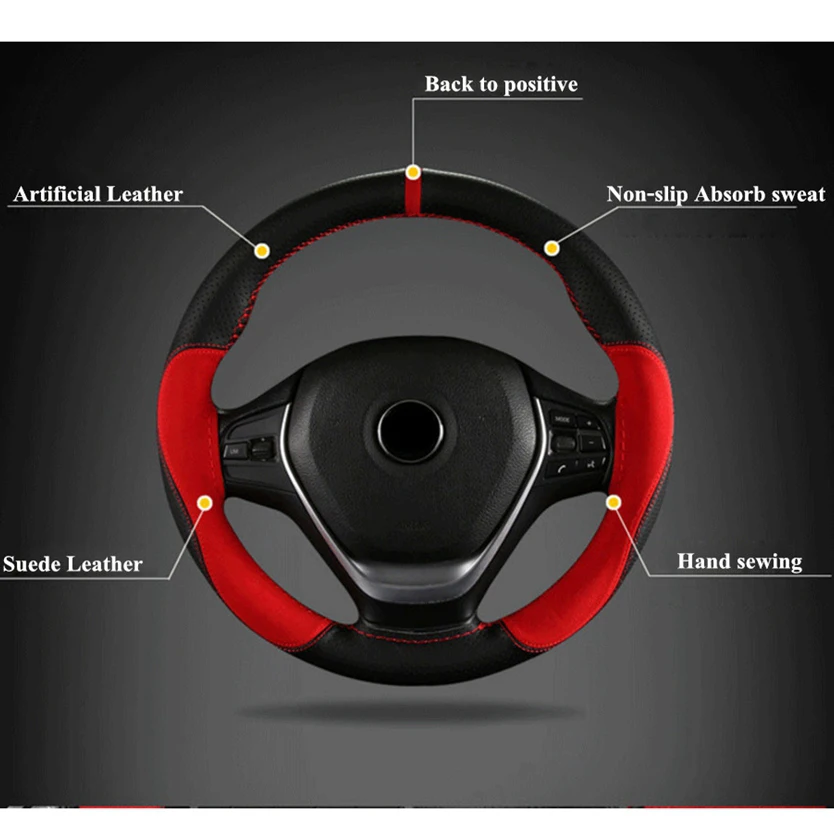 Suede Leather Car Steering Wheel Cover Soft Anti slip Steering-Wheel Braid With Needle Thread Interior Accessories 15 inch | Автомобили и