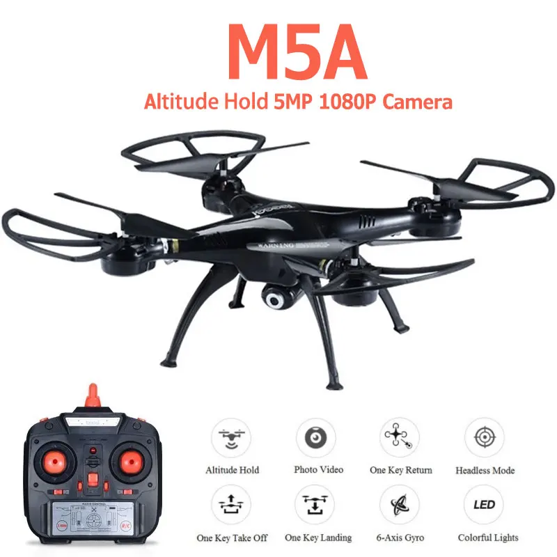 M5A Радиоуправляемый Дрон с 5MP 1080 P HD Камера 2 4 ГГц 4CH 6 оси высота Удержание Quadcopter