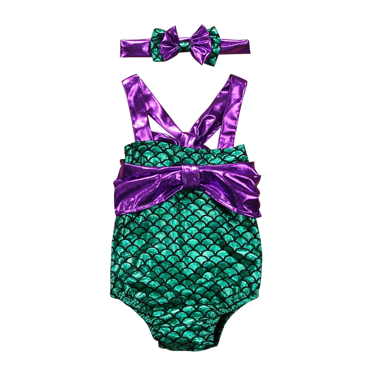 Купальный костюм Детский комбинезон для маленьких девочек топы без рукавов с русалочкой + повязка на голову