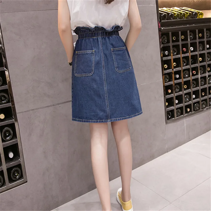 Женская джинсовая юбка Корейская Свободная с высокой талией Однотонная большого