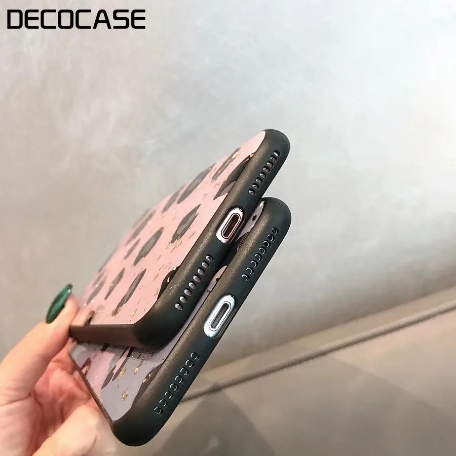 DECOCASE Fashion Leopard Printing Luxury Gold Foil Drop Glue Women Girls Phone Cases for iPhone 6 6s 7 8 Plus X XR XS Max Covers |