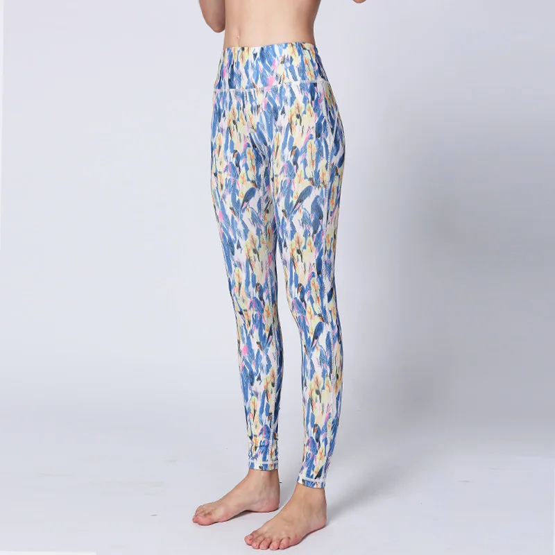 С цифровым цветочным принтом штаны для йоги с высокой талией Леггинсы спортзала