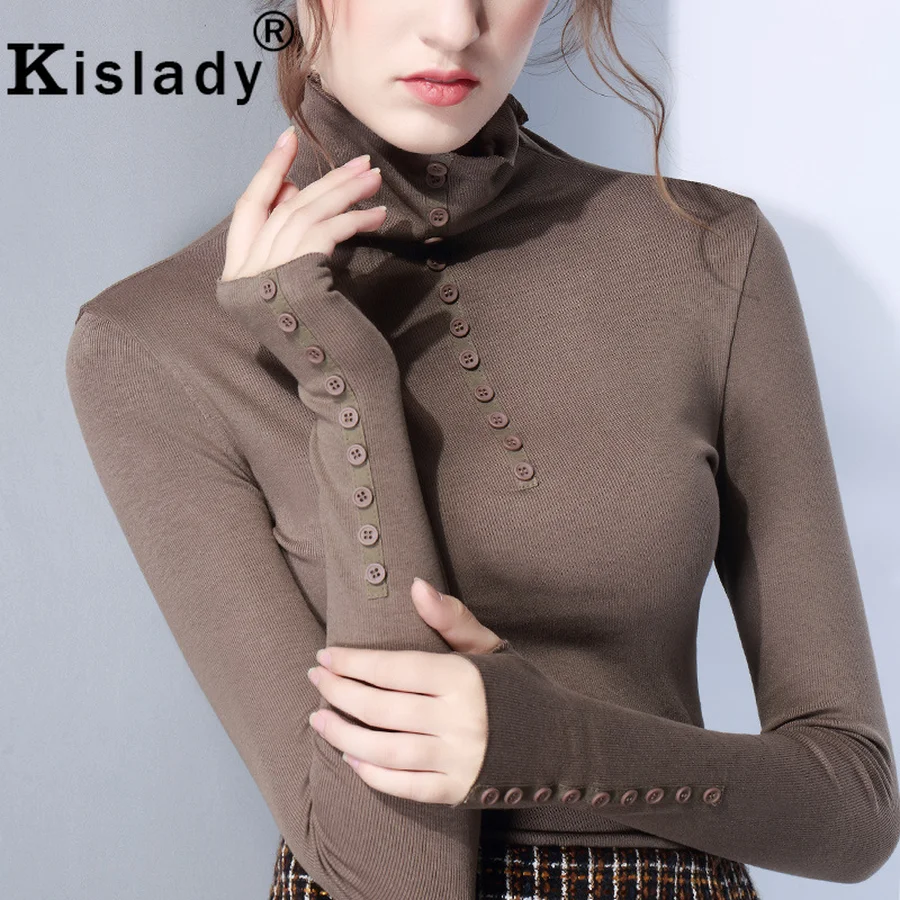Kislady Осень Зима Винтаж дикий футболка Простой Длинный рукав руки женские рубашки размера плюс теплый водолазка джемпер XXXL