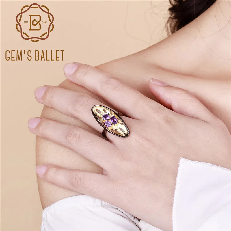 GEM'S балетные 925 пробы, Серебряные Оригинальные кольца с лимоном ручной работы для женщин, 1.35Ct Овальный натуральный аметистовый драгоченный камень, кольцо, ювелирное изделие