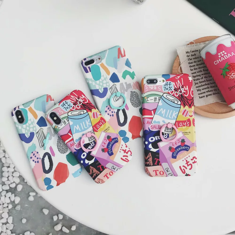 Summer Strawberry Juice Milk Drink tropical bracketPC Cartooon Doodle illustration milk Phone case For Iphone 6s/7/7P/8P/X |