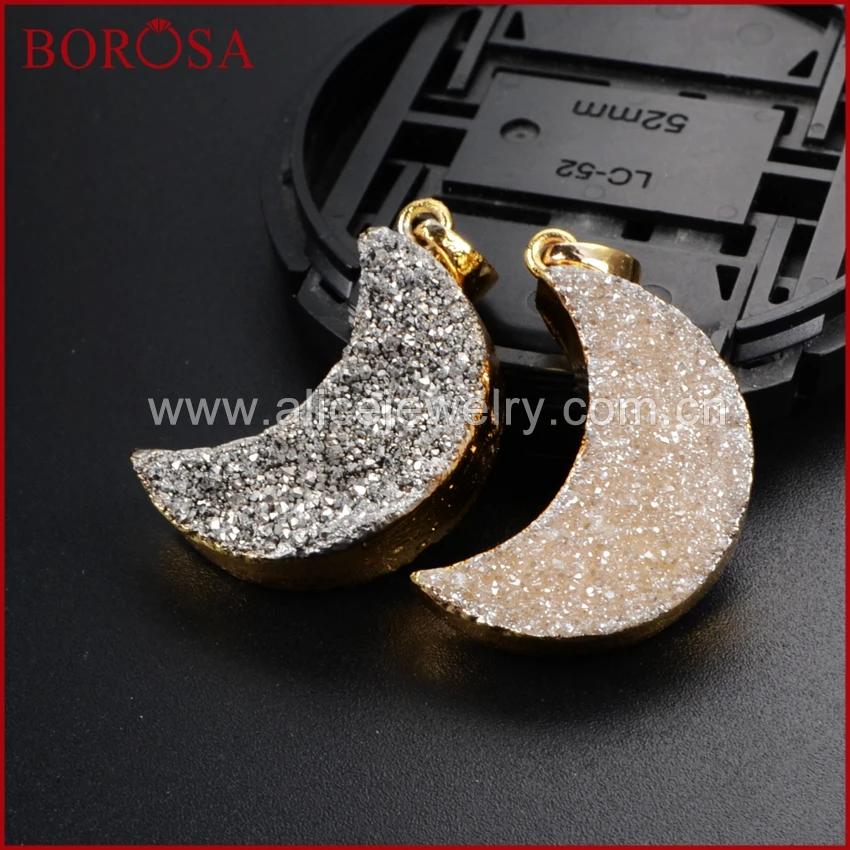 BOROSA 10 шт. Druzy Форму Полумесяца Подвеска Бусины для Ожерелья золотой Цвет
