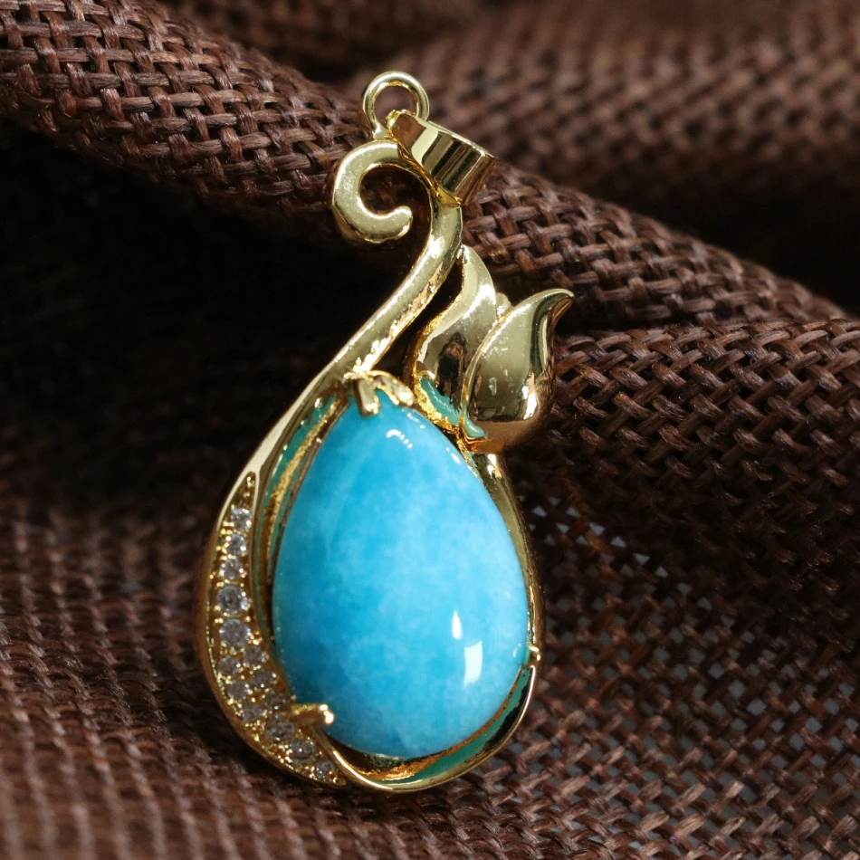 Высокосортный капельный кулон инкрустация пустотелый синий каменный