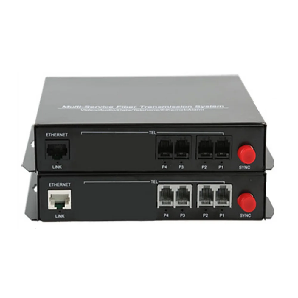 High Quality 4 Channel PCM Voice Telephone Fiber Optical Media Converter With Ethernet  FC Single mode 20Km