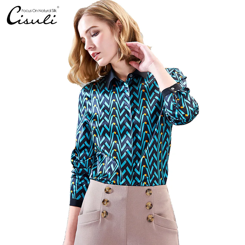 

CISULI 100% Mulberry Silk Blouses Women Shirt Silk Satin Blouses Woman Long Sleeve Plus Size 5XL