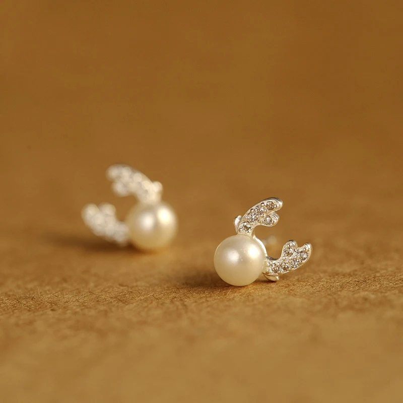 Женские маленькие серьги из циркония с жемчугом 925|earrings sterling silver|zircon earrings925 pearl |