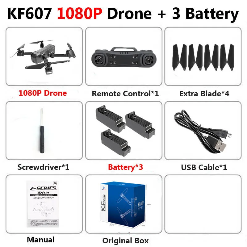 KF607 1080P 3B Box KF607 Профессиональный складной мини Дрон с двойной камерой 1080P 4K HD WiFi FPV оптический поток RC Квадрокоптер Вертолет игрушки VS SG106 - Цвет: KF607 1080P 3B Box