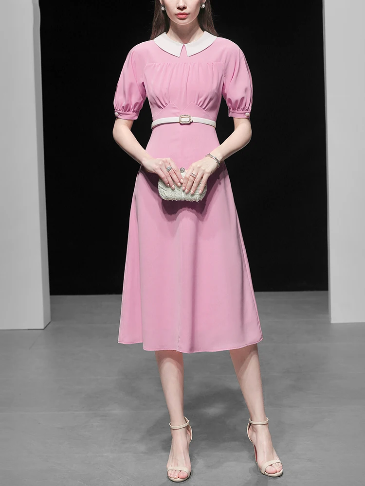 Милые модные женские платья с кукольным воротником и коротким рукавом фонариком