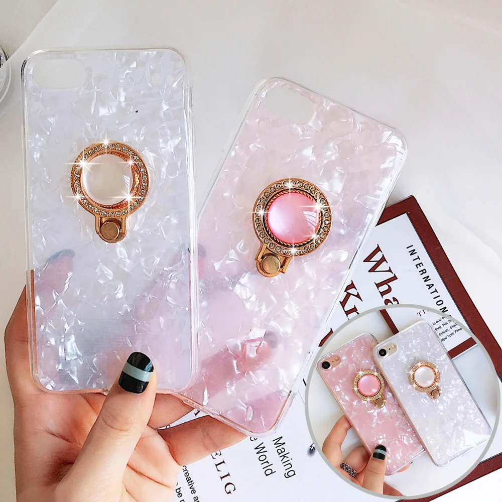 L-FADNUT Diamond Finger Ring Holder Case For iPhone X Xs stylish Bumper 6 6S 7 8 Plus Luxury Lovely Shockproof Cover |