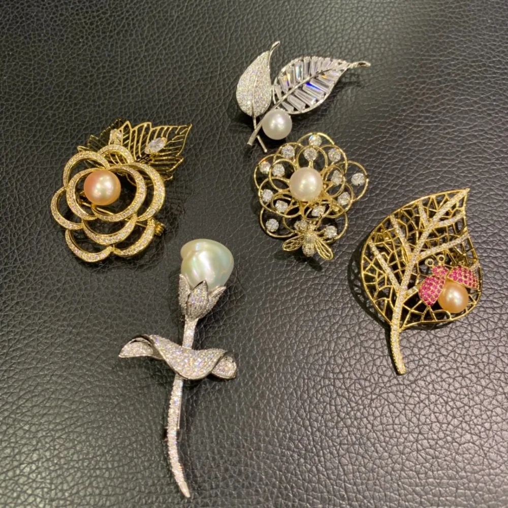 

Брошь из натурального пресноводного жемчуга, булавки, цветок, листья, насекомые, пчела, Коровья, сентябрьская булавка, модное женское ювелир...