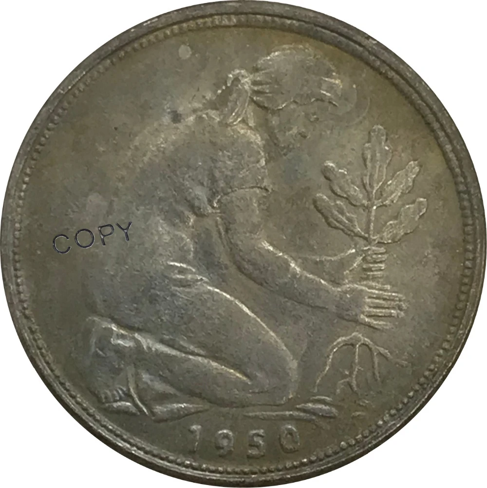 1950 ГЕРМАНИЯ 50 Pfennig предметы коллекционирования из мельхиора покрытые серебром